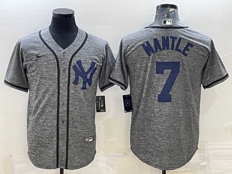 Men%27s New York Yankees #7 Mickey Mantle Grey Gridiron Cool Base Stitched Jerseys